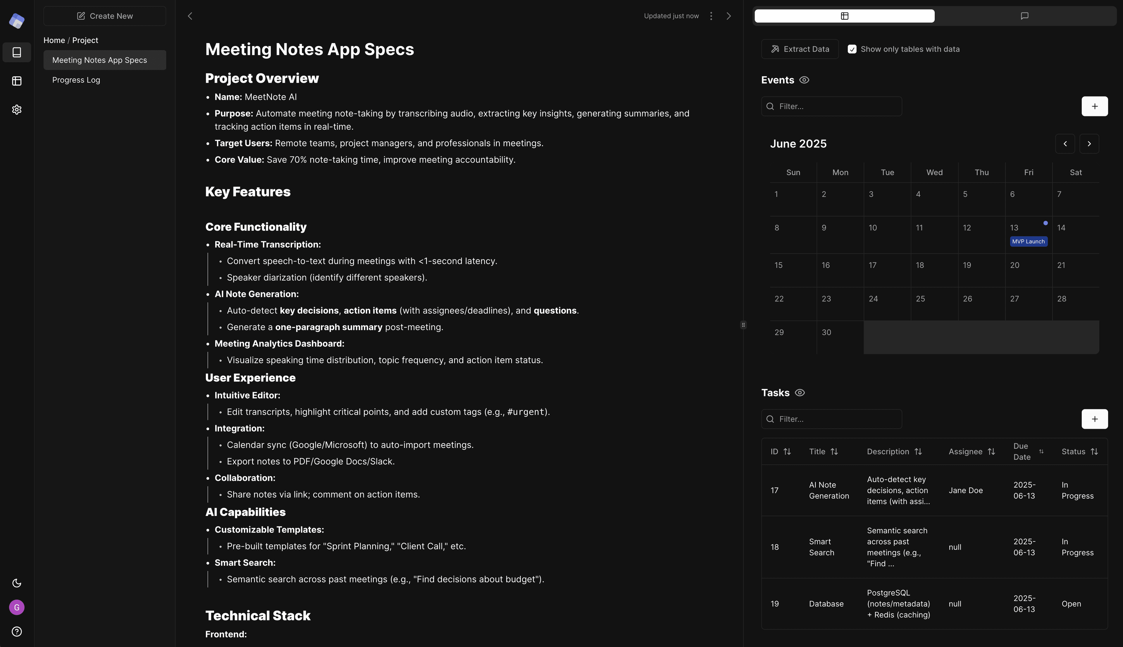 AI workspace interface for data ingestion