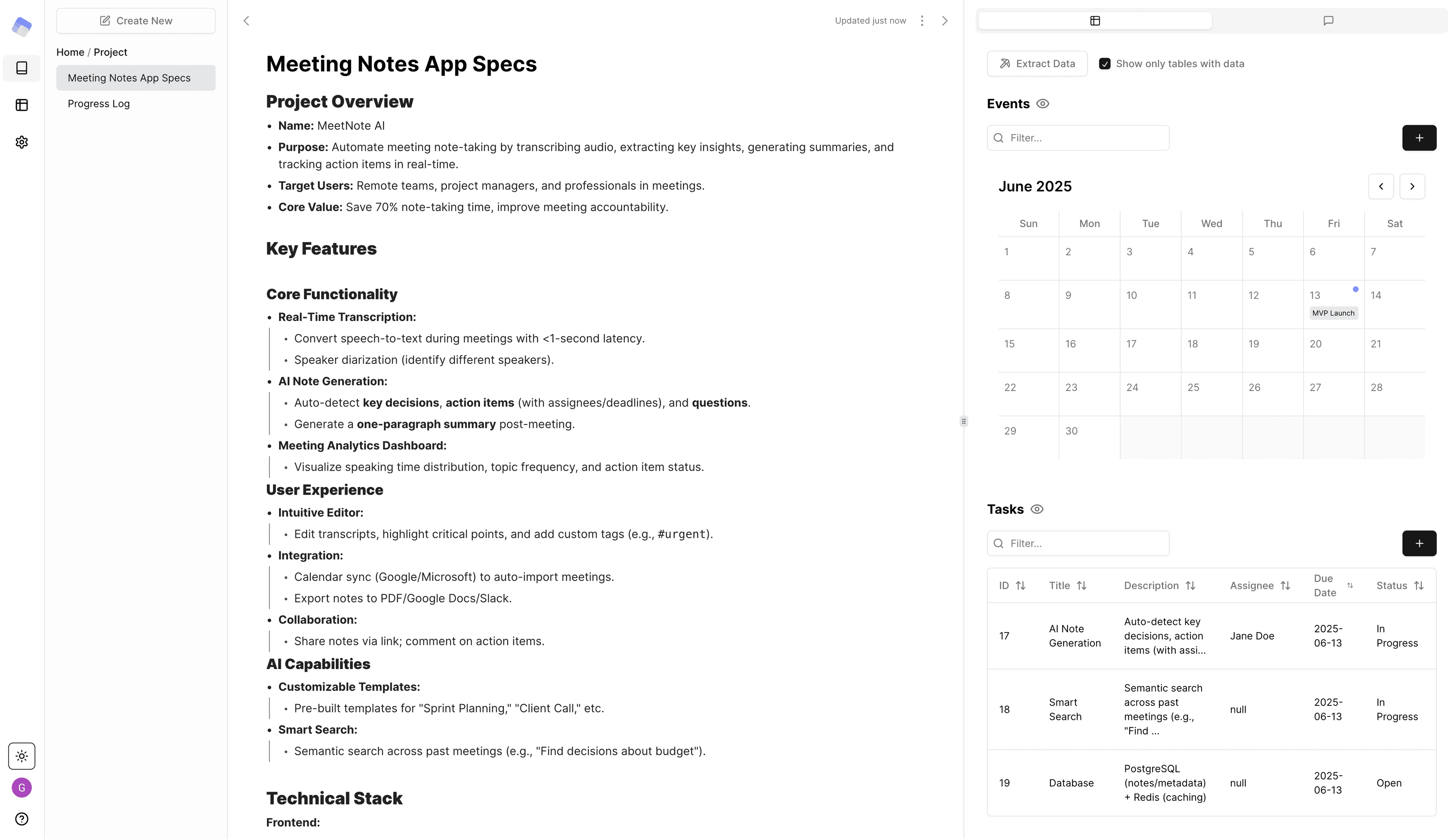 AI workspace interface for data ingestion