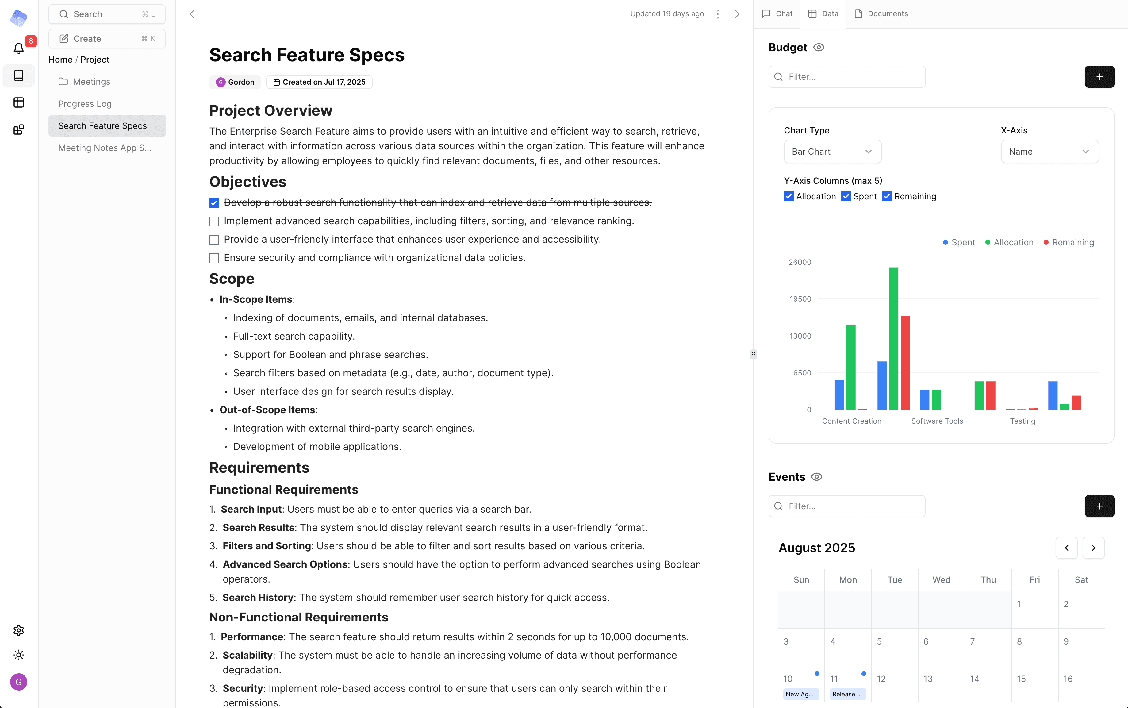 AI workspace interface for data ingestion