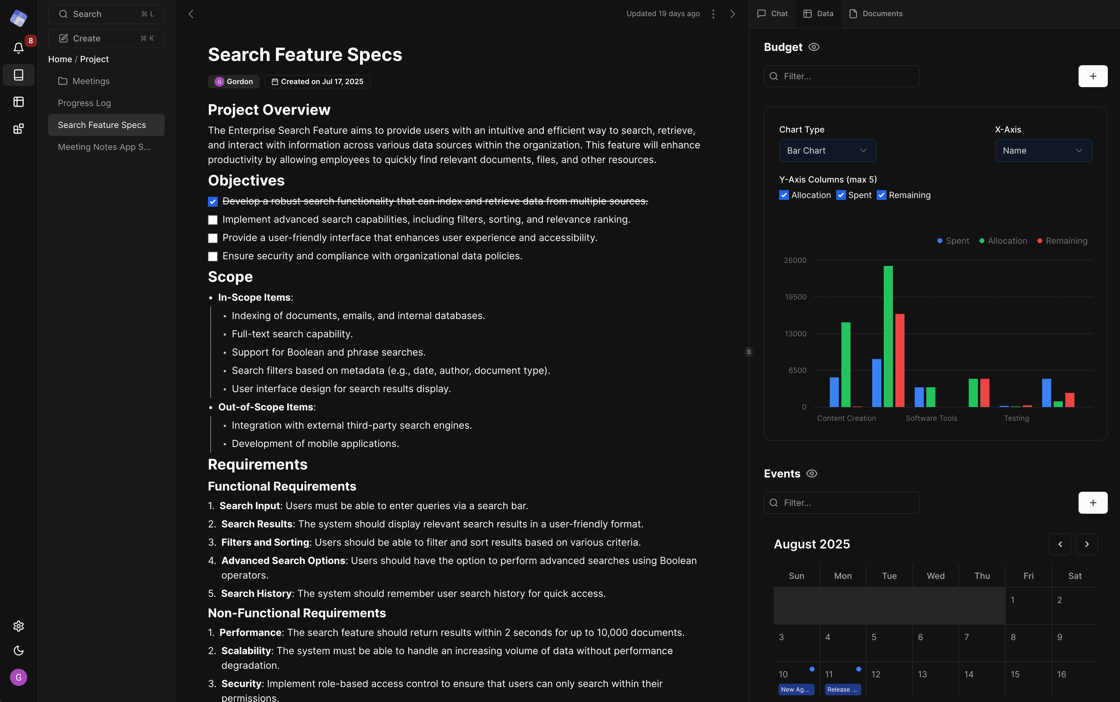 AI workspace interface for data ingestion
