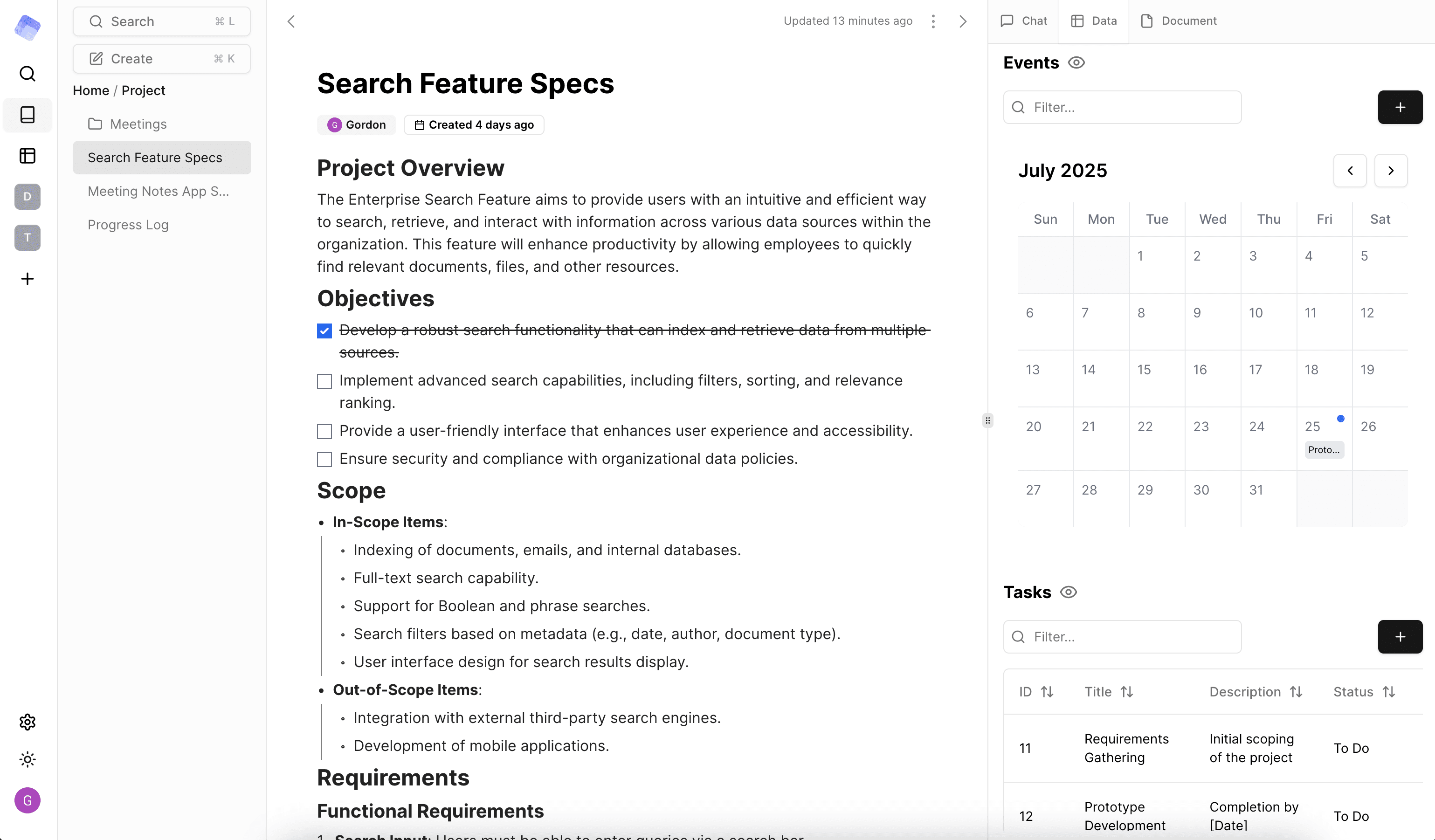 AI workspace interface for data ingestion