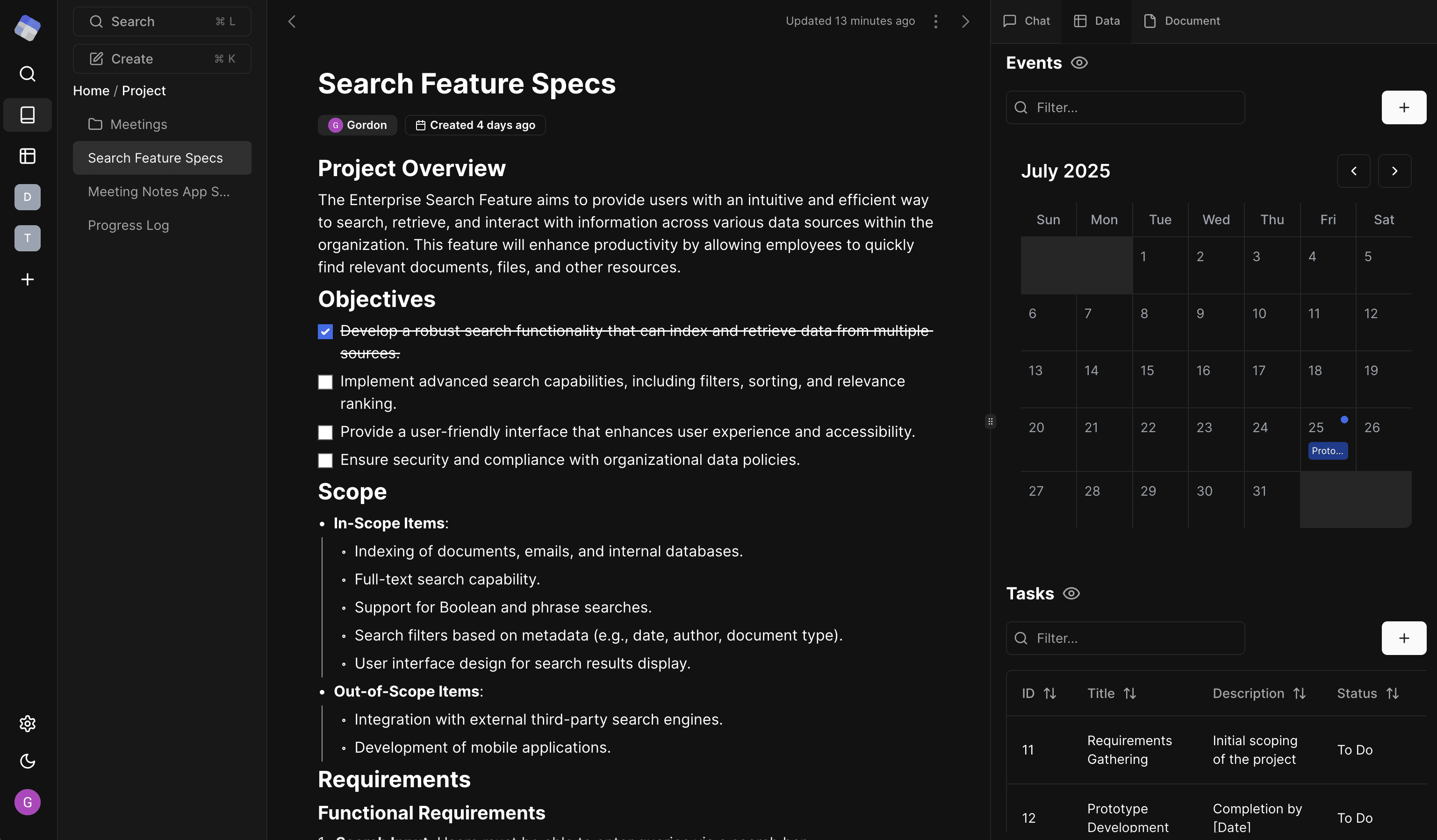 AI workspace interface for data ingestion