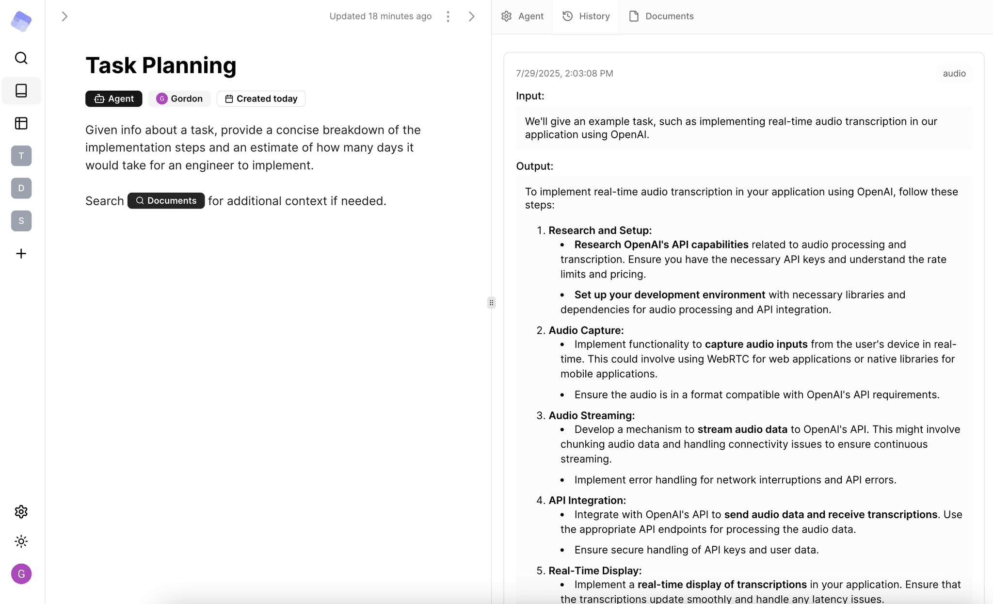Result output of intelligent parsing by extracting events, tasks, and notes