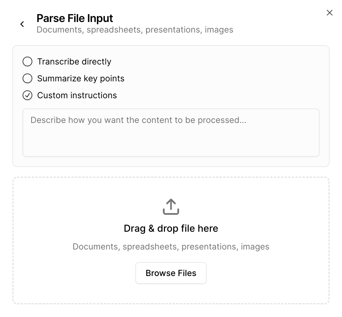 Result output of intelligent parsing by extracting events, tasks, and notes